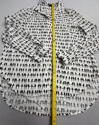 Jane + Delancey Bird Print Button Down Shirt Womens L Rayon