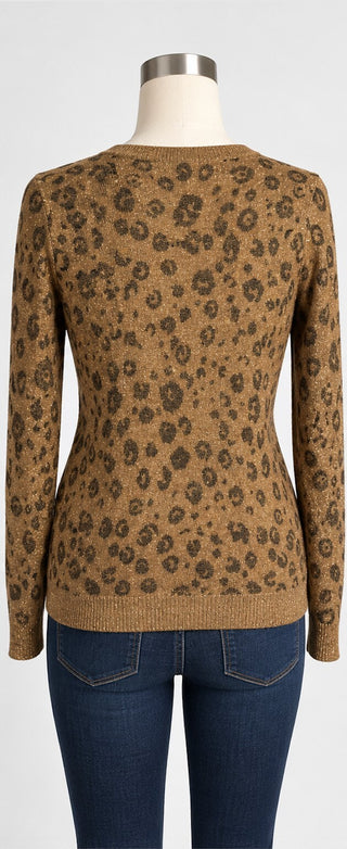 Whistles Leopard Print Metallic Knit Sweater Brown UK 8 US 4