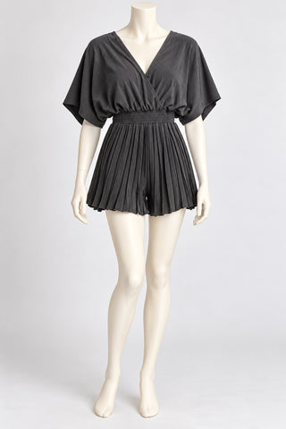 SHEIN Black Pleated V-Neck Romper Flut Wide Sleeves L