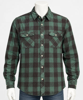 Design In Italy Luxury Men L Green Black Plaid Flannel Shirt