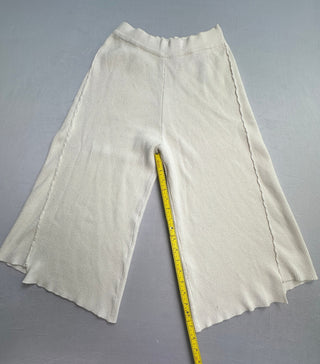 Zara Knit Cream Ribbed Wide Leg Pants Women S