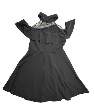 SHEIN Women's Black Fit and Flare Cold Shoulder Ruffle Mesh Dress, Size M US 6