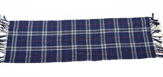 Liberty Classic Navy Blue Plaid Scarf with Fringed Ends