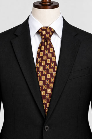 Joseph Abboud Burgundy Silk Tie with Geometric Pattern