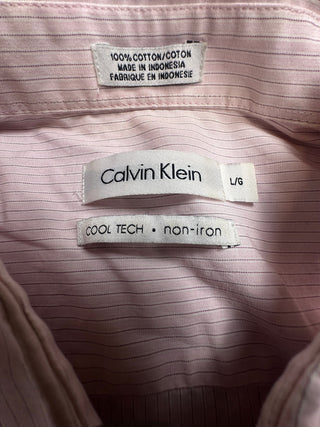Calvin Klein Men's L Pink Pinstripe Non Iron Dress Shirt