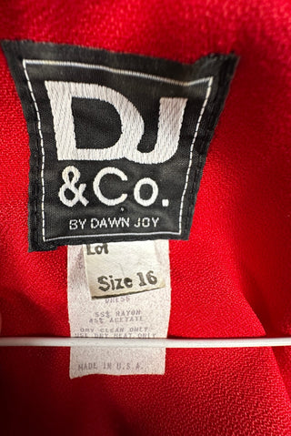 DJ & Co. Vintage Red Rayon Acetate Dress Size 16 with Button