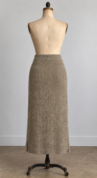 H&M Brown Ribbed Knit Midi Skirt Wool Blend Women XS