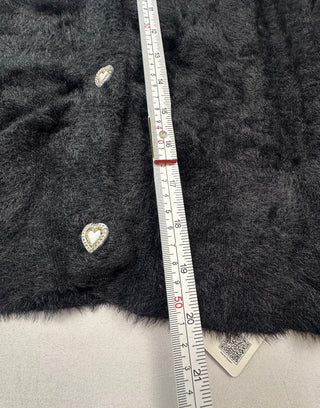 Yesfashion Black Fuzzy Heart Button Cardigan Women’s L