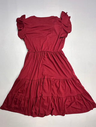 Women’s Red Tiered Ruffle Sleeve Midi Dress Size Small