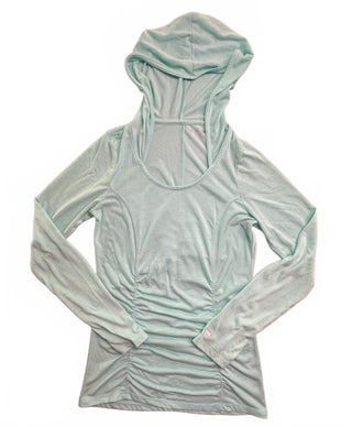 Marika Tek Womens M Mint Green Ruched Hooded Tunic Top