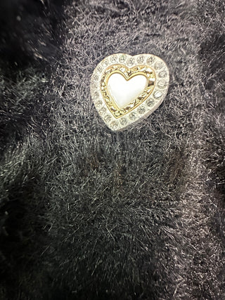Yesfashion Black Fuzzy Heart Button Cardigan Women’s L