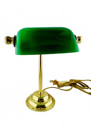 Vintage 1970s Banker Desk Lamp Classic Green Glass Shade