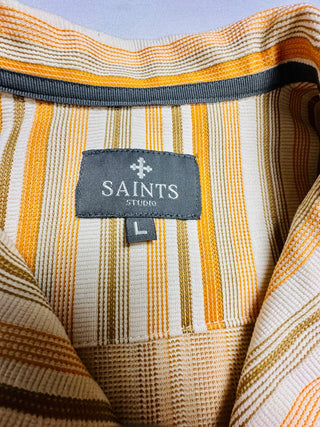 Saints Studio Men's L Striped Camp Collar Short Sleeve Shirt