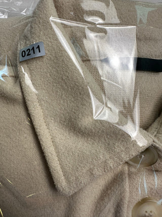 Women's Cream Fleece Shirt Jacket with Button Front and Flap