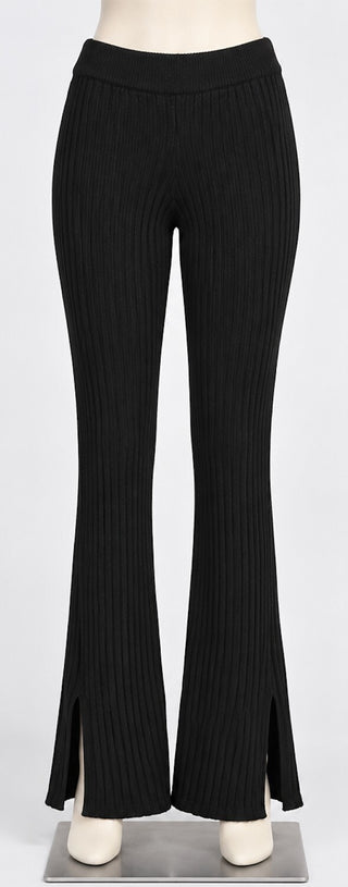GAP Womens Black Ribbed Knit Flare Pants Size M Split Hem