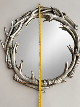Large Silver Antler Wall Mirror 30" Rustic Lodge Cabin Western Hunting Decor