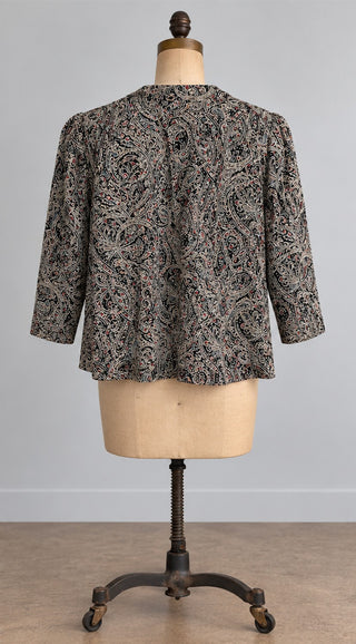 Vintage Black Paisley Open Front Longline Blazer Jacket