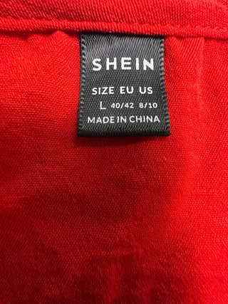 SHEIN Red V-Neck Flutter Sleeve Blouse Women's L