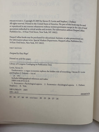 Freakonomics Levitt Dubner 2005 First Edition Hardcover
