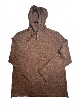 NICOBy Men's L Brown Hooded Henley Knit Pullover Sweater