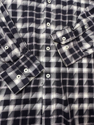 Bugatchi Uomo Men's Large Black and White Plaid Shaped Fit