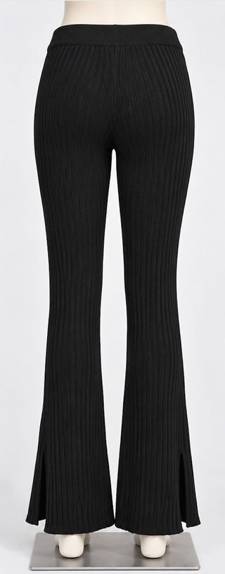 GAP Womens Black Ribbed Knit Flare Pants Size M Split Hem