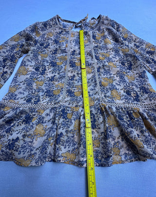 Women's Floral Boho Peplum Blouse Lace Trim Long Sleeve