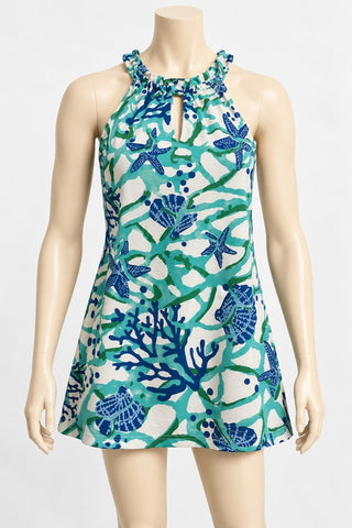 Barbara Gerwit Small Sea Life Print Sleeveless Beach Dress