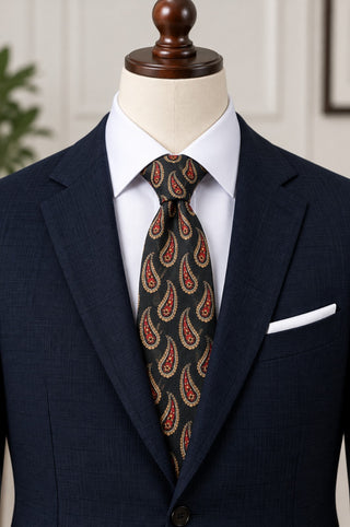 Ermenegildo Zegna Paisley Pattern Silk Tie Black Red Beige