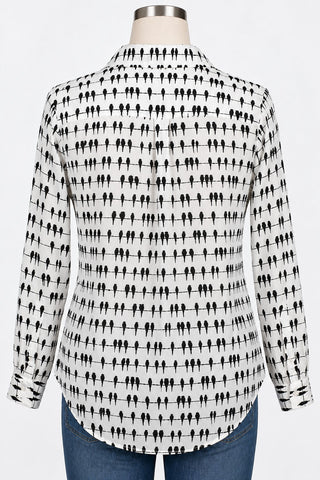 Jane + Delancey Bird Print Button Down Shirt Womens L Rayon
