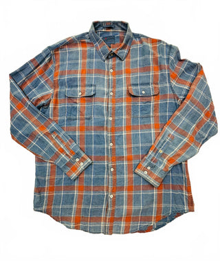 Lucky Brand Classic Fit True Indigo Men L Plaid Flannel Shrt