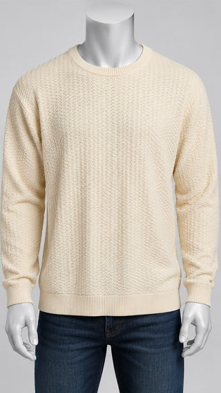 Cream Men's Crew Neck Sweater 50% Merino Wool 50% Acrylic L