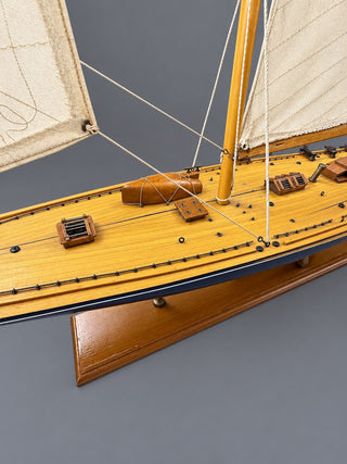 Large Vintage Handmade Wooden Model Sailboat Yacht 45" Long 61" Tall w/ Stand