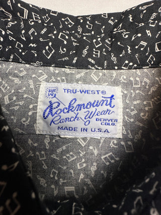 Rockmount Ranch Wear Men's Black Western Music Note Print