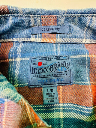 Lucky Brand Classic Fit True Indigo Men L Plaid Flannel Shrt