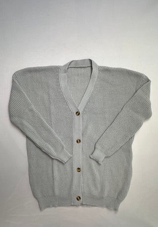 Light Gray Cotton Viscose Nylon Blend Button-Up Cardigan Swe