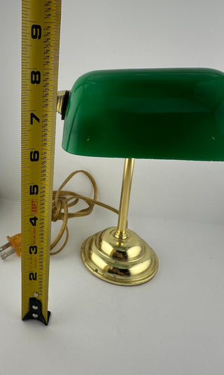 Vintage Green Glass Banker Desk Lamp Brass Tone WORKS GREAT!