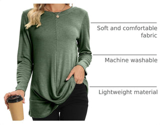 DUSDIMON Women's Long Sleeve Tunic Top Green Large L Twist Front Casual Shirt