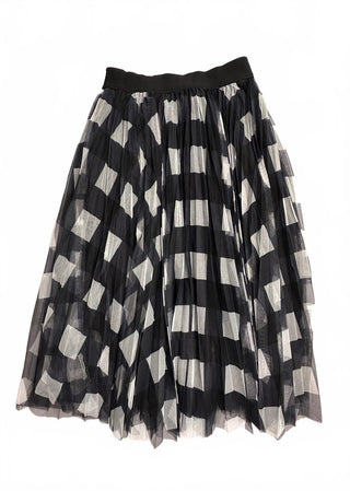 TABA Black White Geometric Tulle Mesh Maxi Skirt Size L