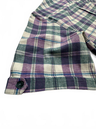 Bruno Washable Linen Plaid Blend Short Sleeve Shirt M