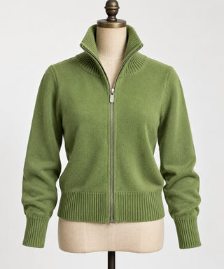 Yesfashion Green Full Zip Mock Neck Cardigan Sweater M NWT