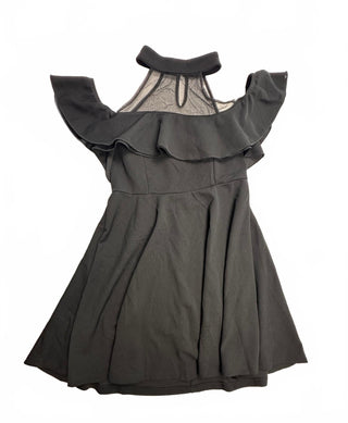 SHEIN Women's Black Fit and Flare Cold Shoulder Ruffle Mesh Dress, Size M US 6