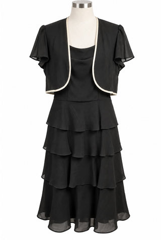 Vintage S.L. Black Tiered Ruffle with Bolero Jacket Size 12