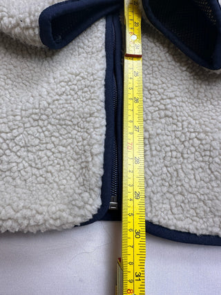 Men's Cream Sherpa Fleece Full Zip Jacket Navy Trim Pockets