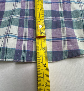 Bruno Washable Linen Plaid Blend Short Sleeve Shirt M