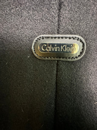 Calvin Klein Women's Wool Blend Black Coat with Leather Elb0