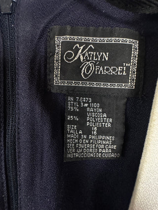 Katlyn O'Farrel Navy Blue & Cream Rayon Blend Dress Size 16