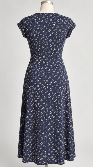 Madewell Navy Floral Button Front Midi Dress Size S V Neck