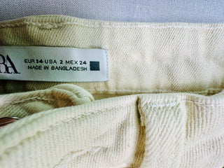 Zara Cream Raw Hem Straight Leg Jeans Women US 2 EUR 34