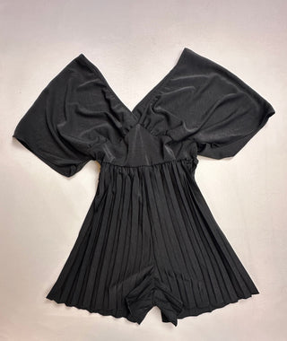 SHEIN Black Pleated V-Neck Romper Flut Wide Sleeves L